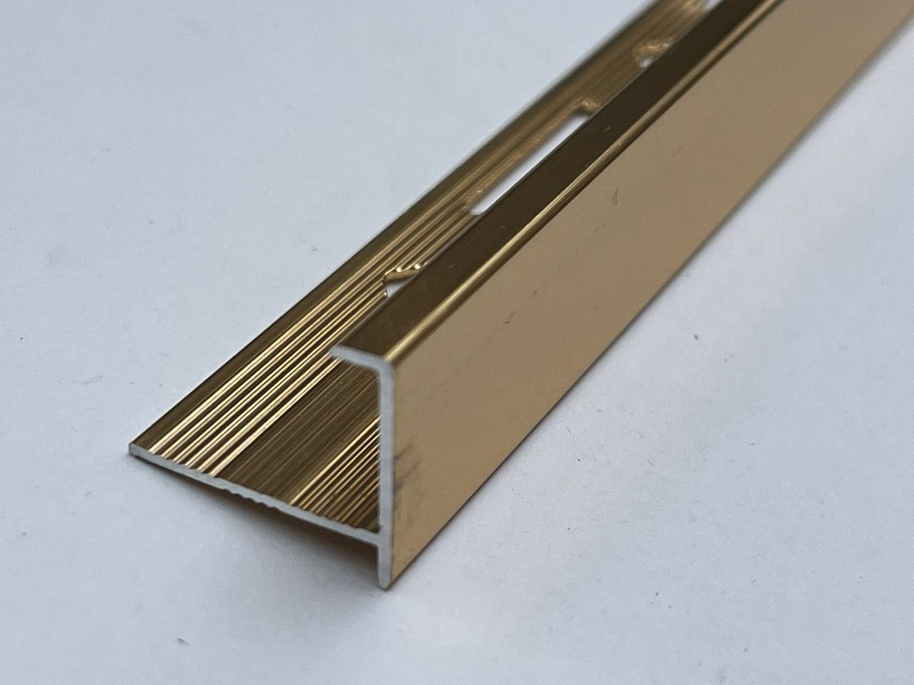Профиль F(Ф)-образный МИНИ для плитки и ступеней 10 мм, латунь глянец 270 см