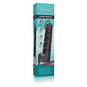 Сетевой фильтр c USB+Type C, 16А, 4 гнезда, c з/ш, с з/к, ПВС 3x1.0, 3.0 м, черный Smartbuy (SBSP-30C-K)