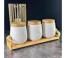 Набор из 3 банок 320мл на подставке BAMBOO  140-073