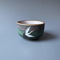 Пиала керамическая с журавлем, зеленая 90 мл