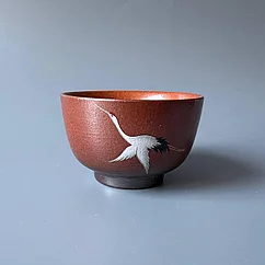 Пиала керамическая с журавлем, охра 100 мл