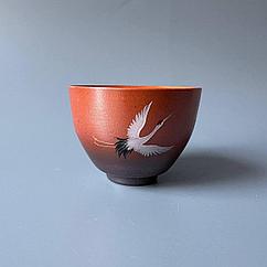 Пиала керамическая с журавлем, охра 90 мл