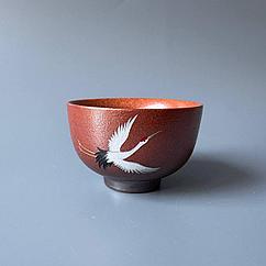 Пиала керамическая с журавлем, охра 80 мл