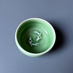 Пиала керамическая с рыбками зеленая, 50 мл