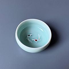 Пиала керамическая с рыбками голубая, 50 мл