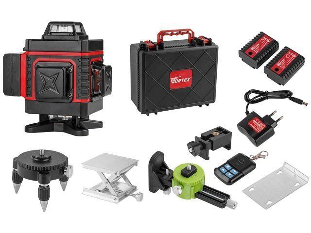 Нивелир лазерный WORTEX LL 0340 в чем. + аксессуары 4х360°, до 25 м, +/- 0.3 мм/м, зеленый