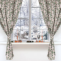 Комплект штор для кухни с подхватами «Доляна» Frosty berries, 2 шт., бежевые, 150×180 см