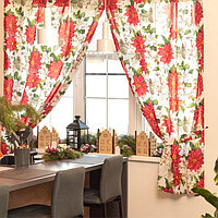 Комплект штор для кухни с подхватами «Доляна. Рождественские цветы», 2 шт., белые, 145×180 см