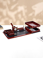 Набор настольный 7 в 1 (карандашница, подставка для ручек, визитница, часы Д-010, этажерка, нож)