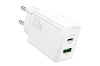 Зарядное устройство сетевое - блок питания HOCO N69, USB Type-C PD20W + USB QC3.0, белый 555073