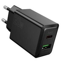 Зарядное устройство сетевое - блок питания HOCO N69, USB Type-C PD20W + USB QC3.0, черный 555074