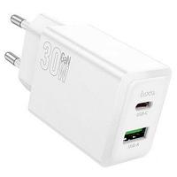 Зарядное устройство сетевое - блок питания HOCO N71, USB Type-C PD30W + USB QC3.0, белый 555076