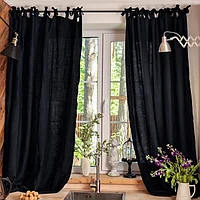 Комплект штор для кухни с завязками «Этель» Linen collection, 145×180 см-2 шт., 100% лён, 170 г/м²