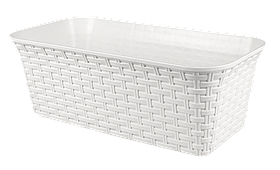 Кашпо прямоугольное "Ротанг" с дренажем, белый 43х20