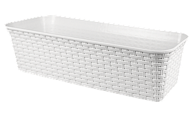 Кашпо прямоугольное "Ротанг" с дренажем, белый  63х20
