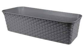 Кашпо прямоугольное "Ротанг" с дренажем, серый  63х20