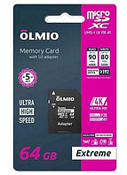 Карта памяти Olmio microSDXC 64GB Extreme UHS-I (U3) V30 с адаптером