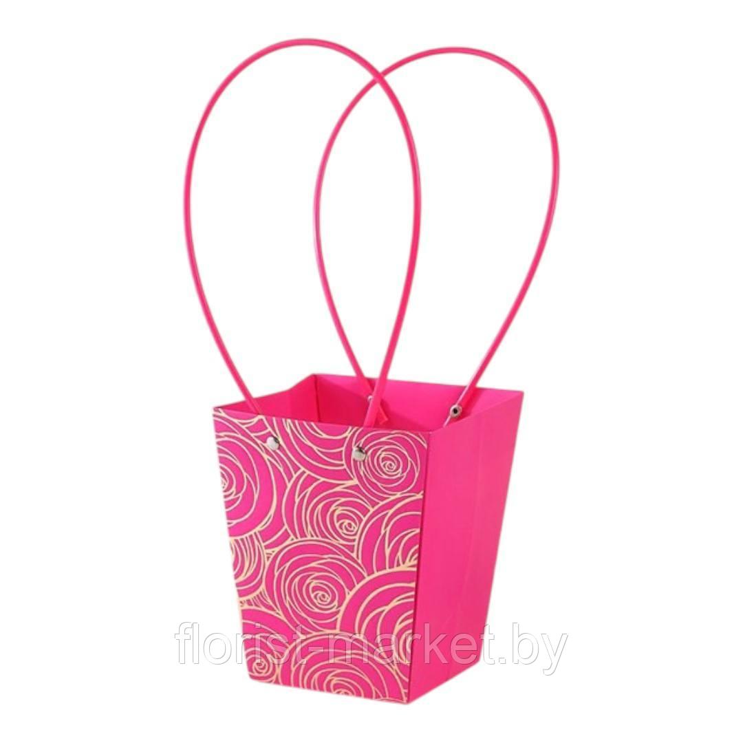 Пакет тиснёный фольгированием, 13*9,5*15,5 см, фуксия