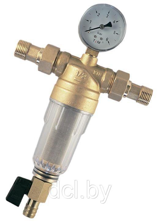 Фильтр самоочищающийся TIM 1/2" НР с манометром и стеклянной колбой арт. JH-1002