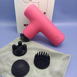 Компактный портативный массажер для лица Massage gun (4 сменные насадки, зарядка TYPE-С) / Чехол в подарок,
