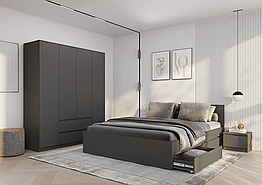Спальный гарнитур Симпл - Комплект 2 - Графит (BTS)