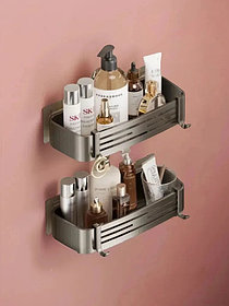 Полка прямая 2-х этажная самоклеющаяся для ванной серая (5335-2GR)