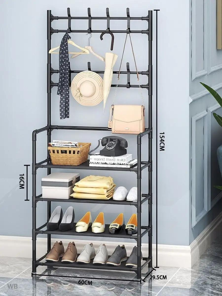 Вешалка напольная металлическая для одежды и обуви (черная)