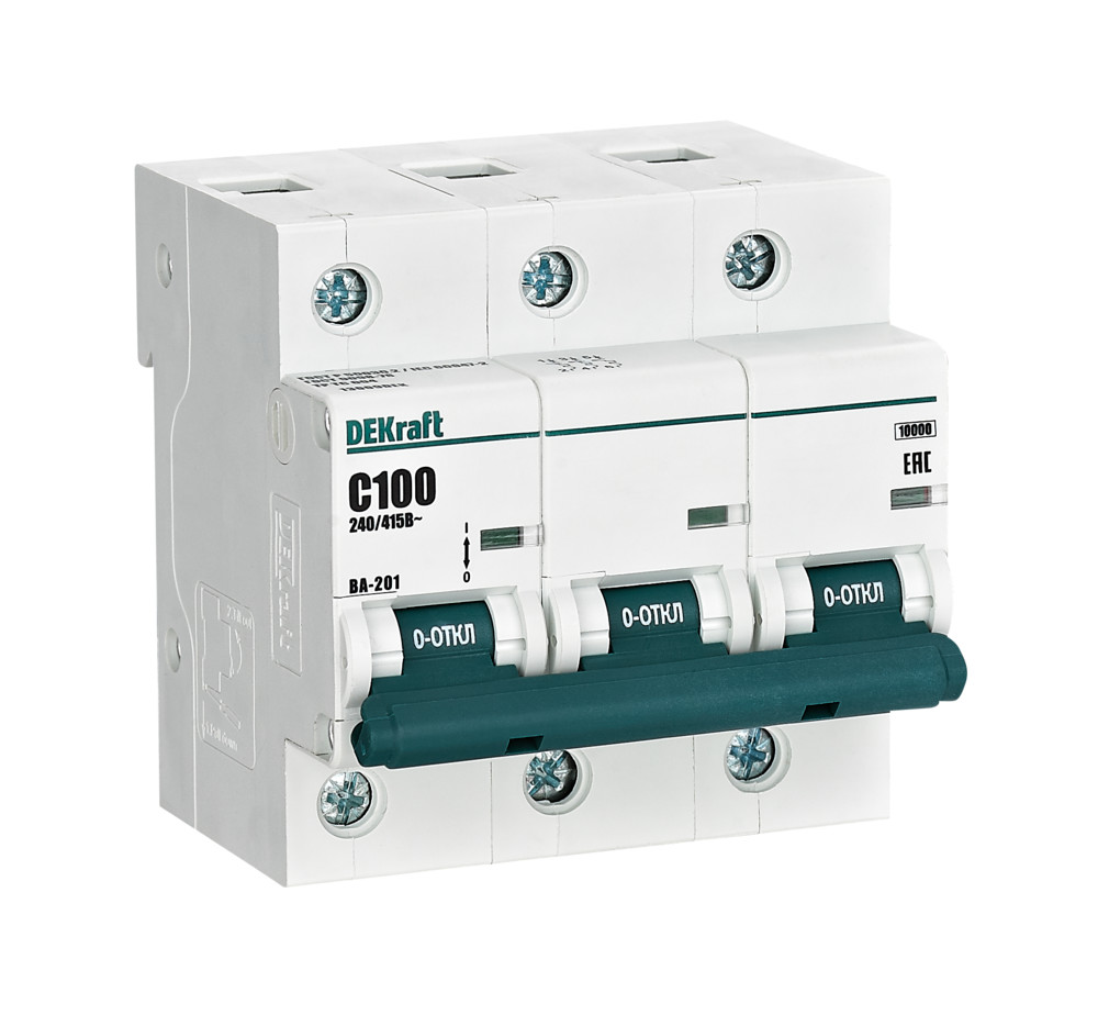 Автоматический выключатель 3П 100А ВА-201 10кА х-ка С DEKraft
