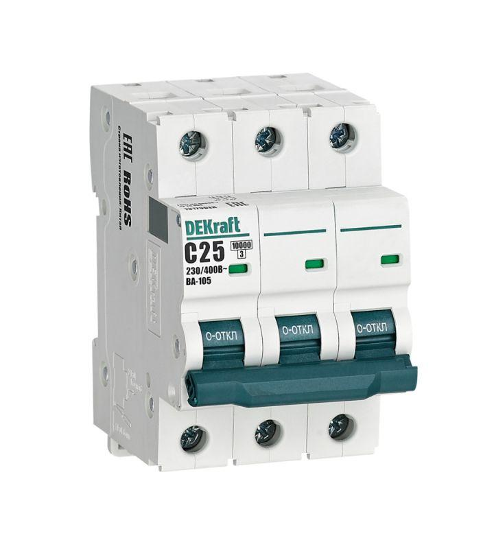 Автоматический выключатель 3П 25А ВА-101 4,5кА х-ка С DEKraft