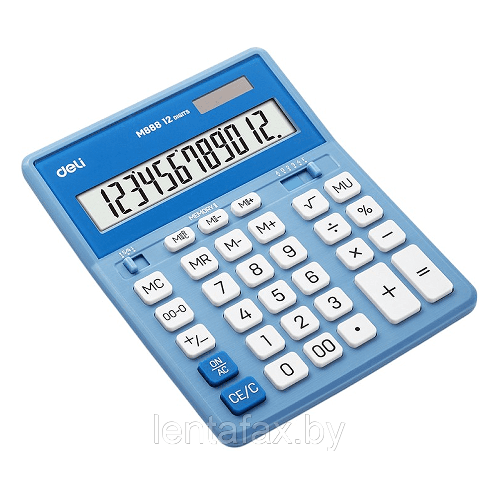 Калькулятор настольный EM888A Deli, 12-разрядный, пластик, голубой. Цена без учета НДС 20%