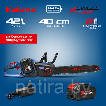 Пила цепная аккумуляторная KATANA DT2103-PRO(Бесщет, 42V, 2x3Ah, 40см, 0,375", 1,3мм, 56зв.,бесключ), фото 2