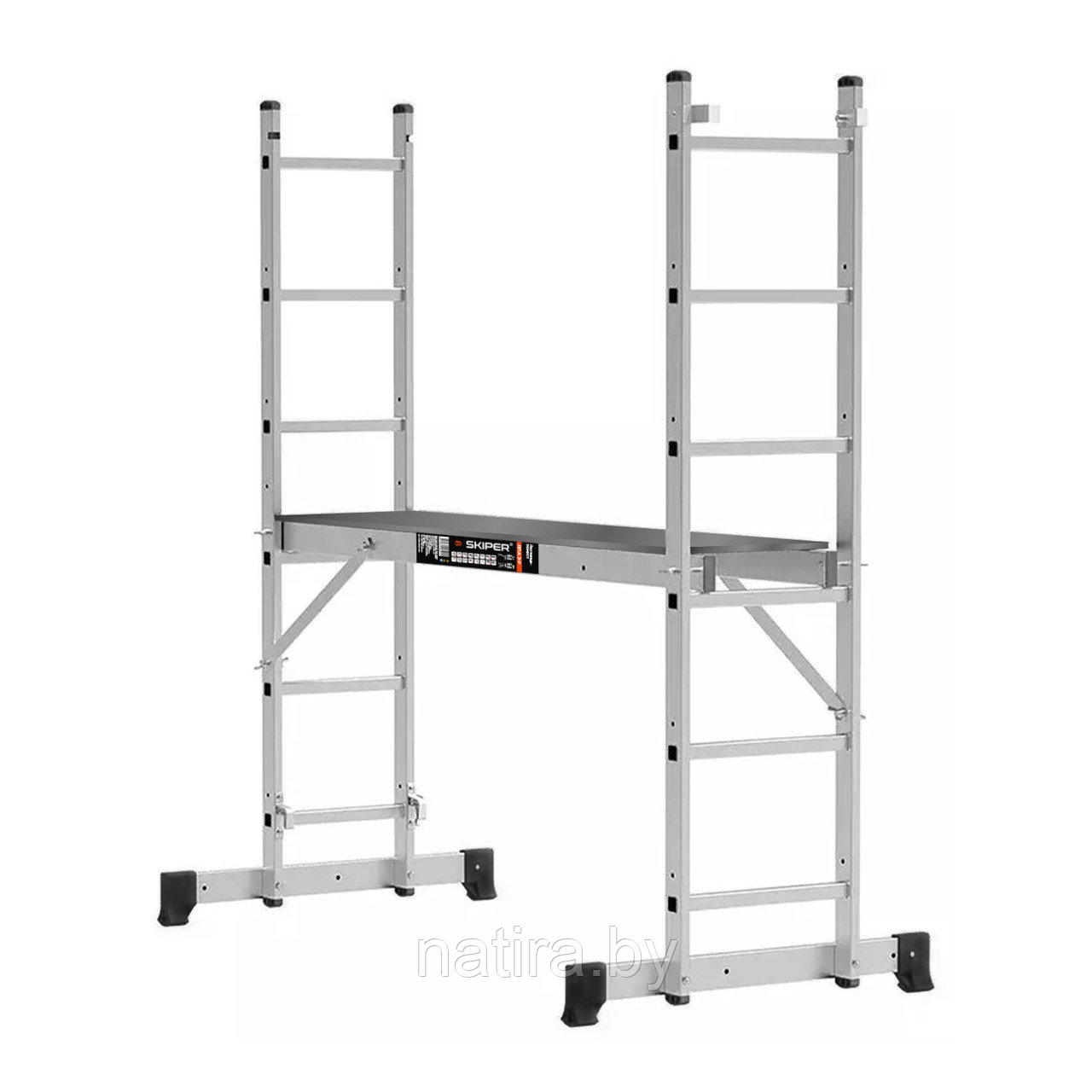 Лестница-помост алюминиевая SKIPER ЛПА 3-У (2x6шт, площадка 150х46см, выс. настила 42-140см, 304см)