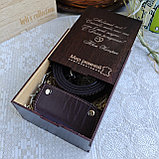 Подарочный бокс: ремень 4см классика + ключница (коричневый цвет), фото 7