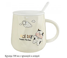 315-055 Детская кружка 420мл с крышкой и ложкой  315-055