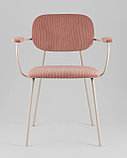 Стул Stool Group Кэрол пыльно-розовый с подлокотниками обивка вельвет серые ножки из металла, фото 3