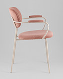 Стул Stool Group Кэрол пыльно-розовый с подлокотниками обивка вельвет серые ножки из металла, фото 4