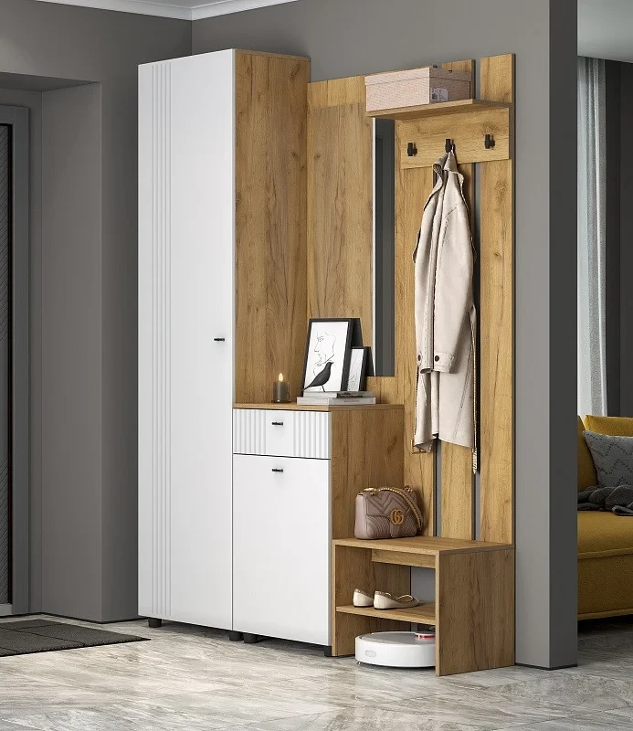 Прихожая Милан (со шкафом) Дуб золотой/Белый матовый SV-Мебель