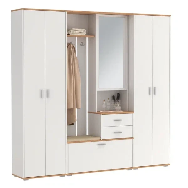 Прихожая "Антре" со шкафами (белый/дуб вотан) Олмеко