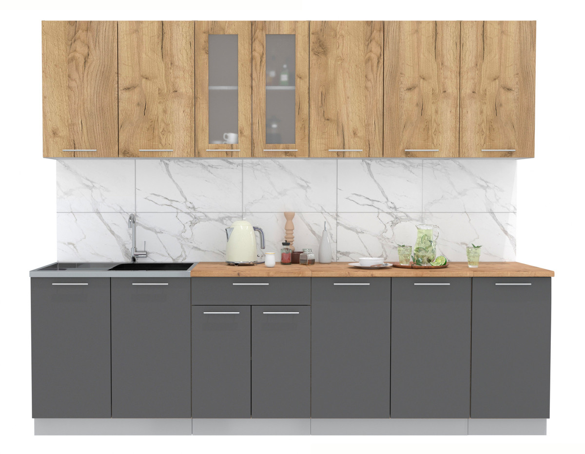 Кухня Мила 2.6м Дуб золотой - Антрацит