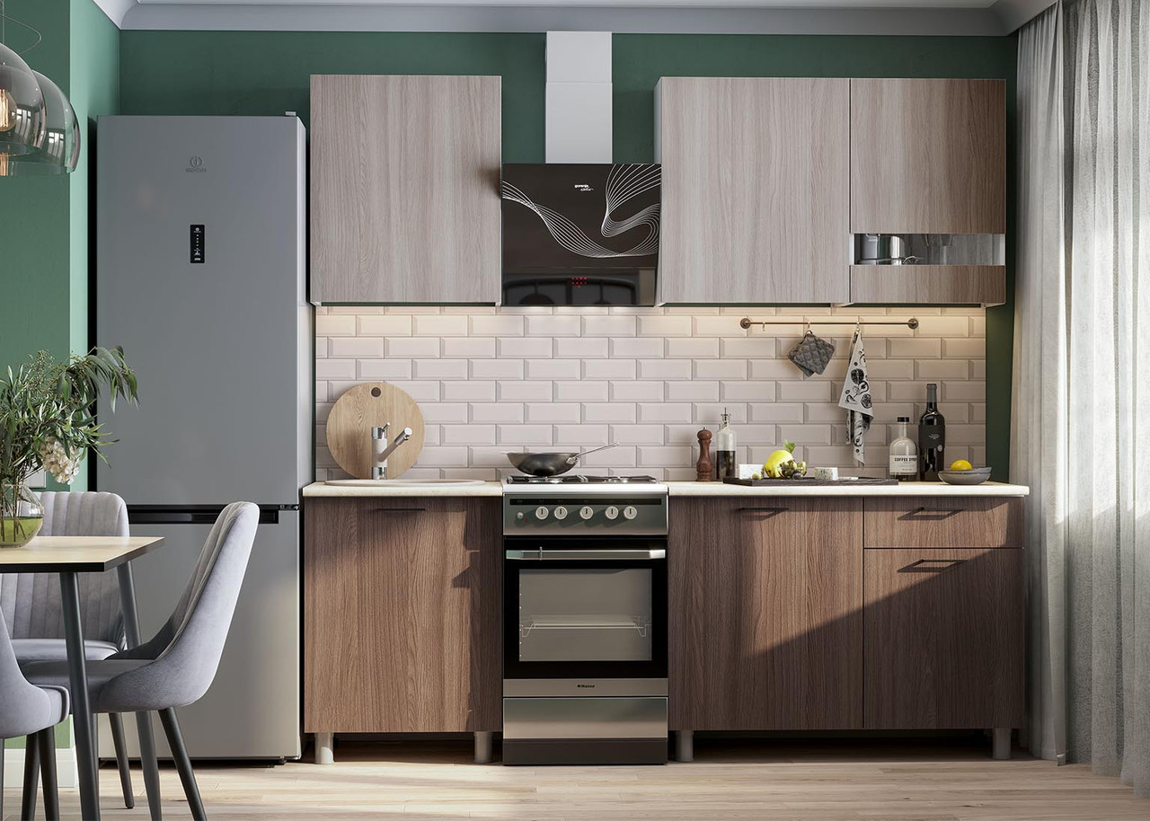 Кухонный гарнитур SV-МЕБЕЛЬ "Розалия" без столешницы (1,7 м) Ясень Шимо светлый/Ясень Шимо тёмный