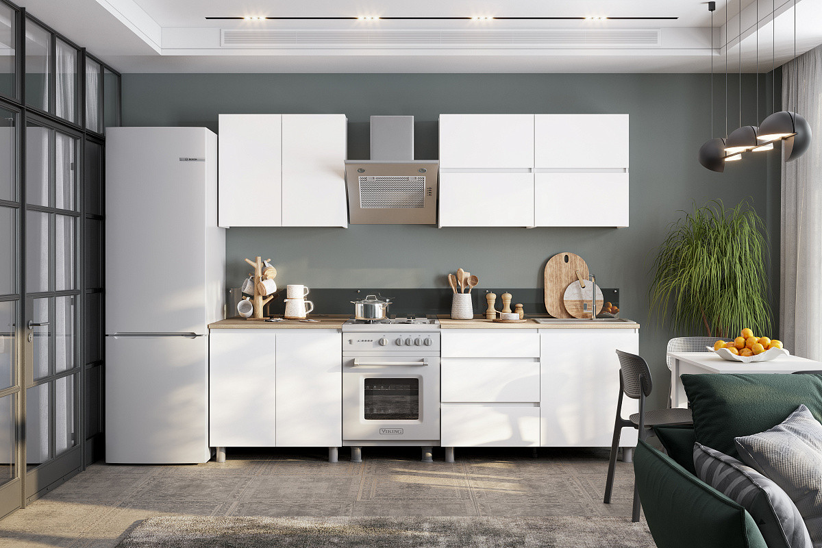 Кухонный гарнитур NN Мебель "Токио" Серия 3 (2,0 м) Белый текстурный/Дуб Сонома