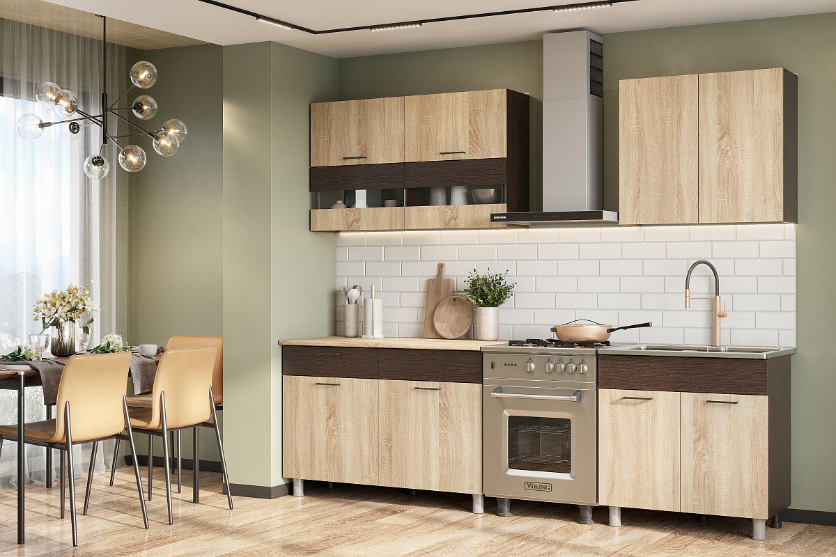 Кухонный гарнитур NN Мебель "Босфор" (2,0 м) Дуб Венге/Дуб Венге/Дуб Сонома/Дуб Сонома