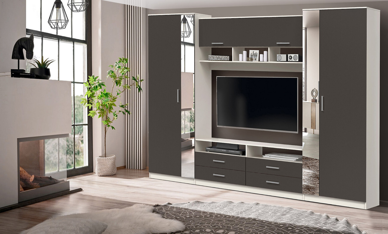 Стенка Вена 91.01 с зеркалом диамант серый \ белый