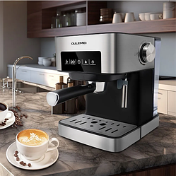 ГАРАНТИЯ ГОД!OULEMEI Кофеварка рожковая OLM-KFB004, серебристый, черный