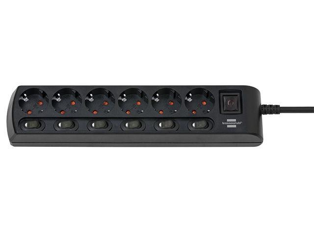 Удлинитель 2м (6 роз., 3.3кВт, с/з, 6+1 выкл., ПВС) черный Brennenstuhl Comfort-Line (провод 3х1,5мм2, сила