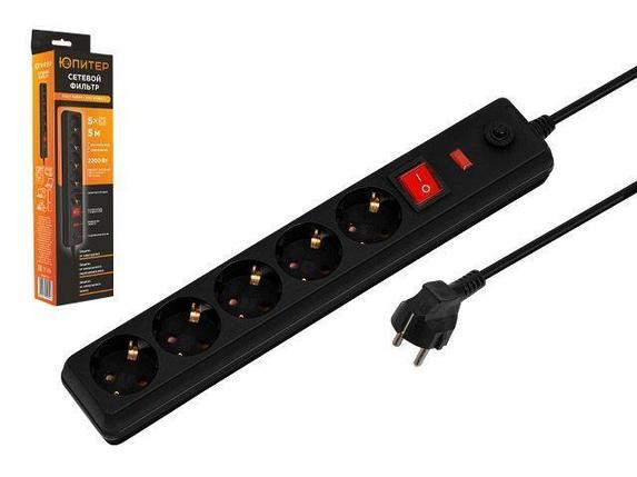 Фильтр сетевой 5м (5 роз., 2,2кВт, с/з, выкл, ПВС 3х0,75) черный Юпитер (ЮПИТЕР), фото 2