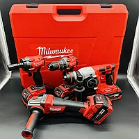 Набор аккумуляторных инструментов Milwaukee 4 в 1 (УШМ, перфоратор, шуруповерт, гайковерт, 4 АКБ 5 А/ч) Аналог