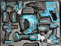 Набор аккум. инструментов Makita 6в1 (УШМ, перфоратор, шуруповерт, гайковерт, винтоверт, лобзик, 4 АКБ 4 Ач)