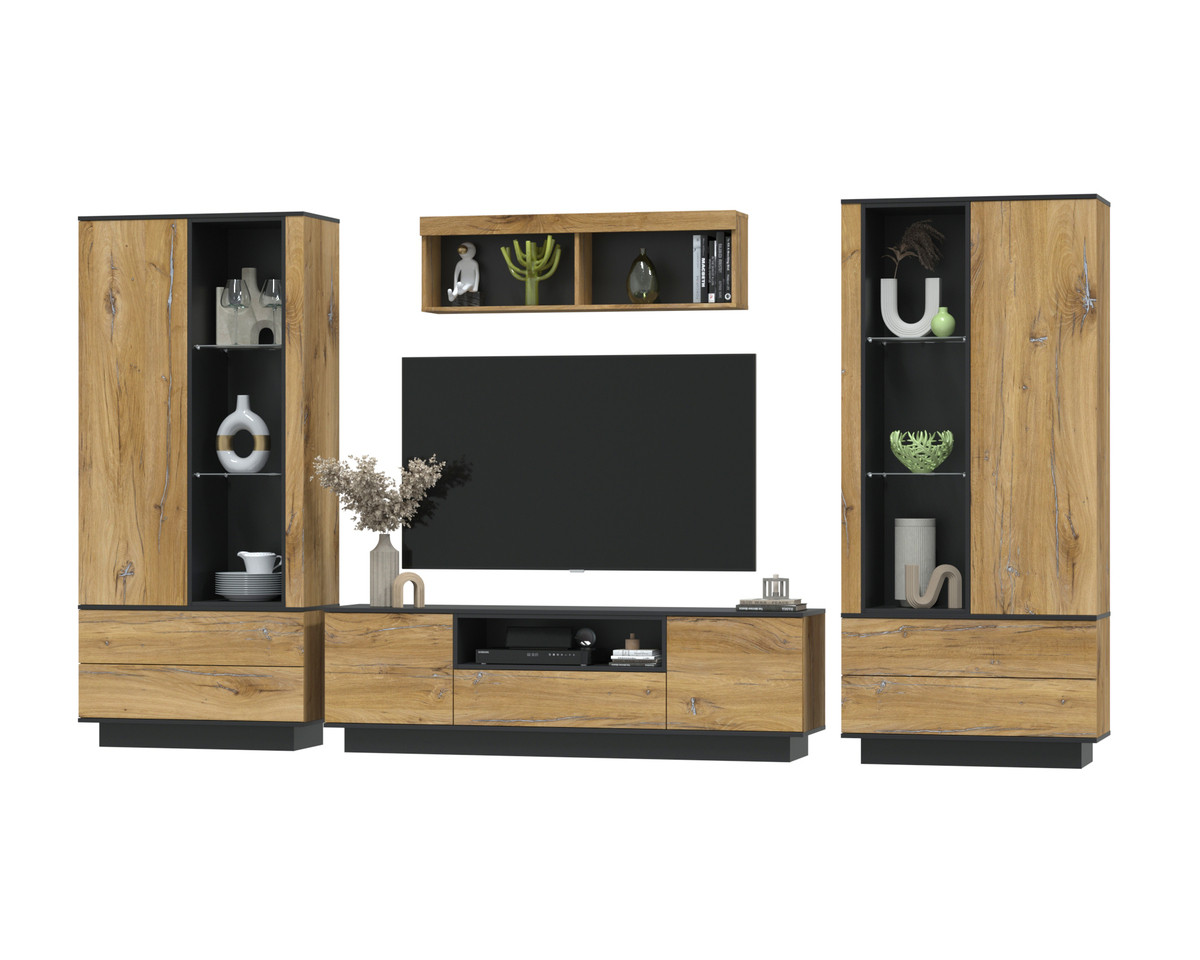 Гостиная Quartz-3 Черный - Дуб нокс