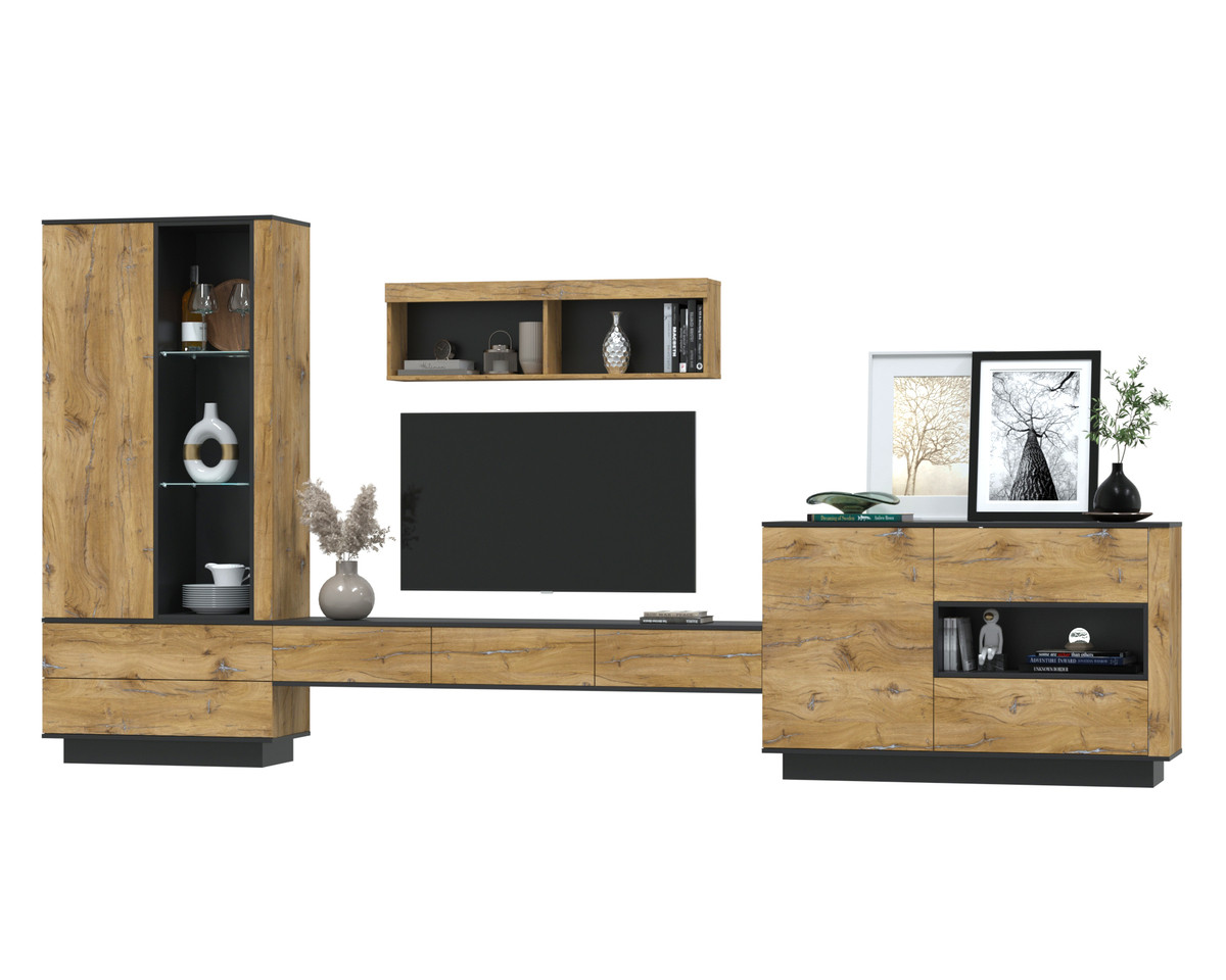 Гостиная Quartz-8 Черный - Дуб нокс